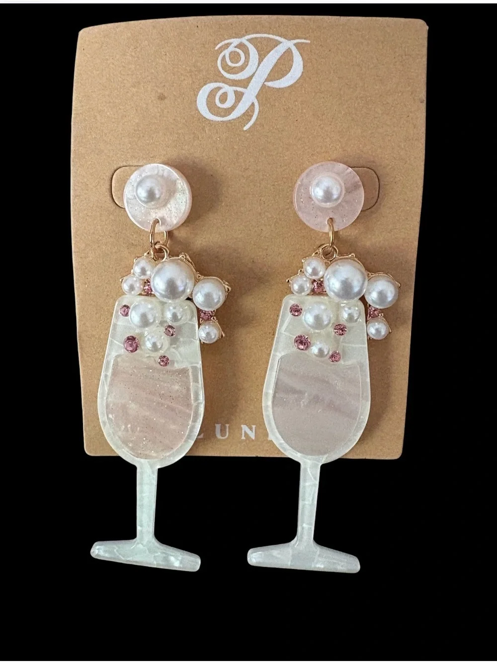 Plunder Pearl & Pink Champagne Glass Dangle Earrings